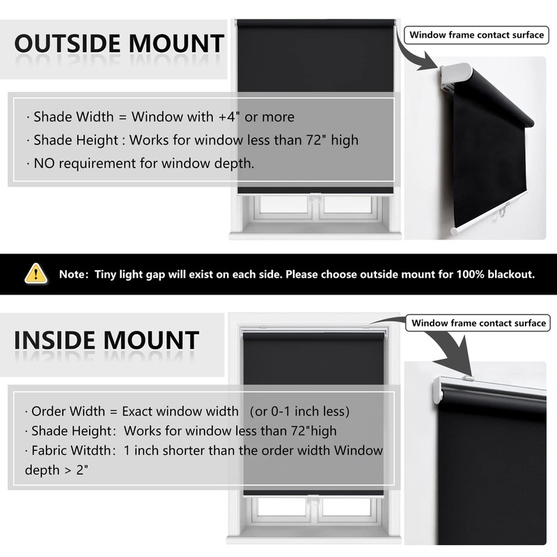 Cordless Roller Shades Blackout Blinds for Windows Room Darkening Rolled