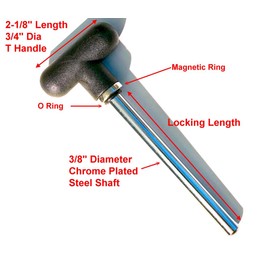 Magnetic Pin, Tensile (3/8" Dia 2-1/2" Locking Space) w/Black T Handle Knob- Universal Weight Stack Replacement SELECTOR Key | Detent Hitch Locking PINS
