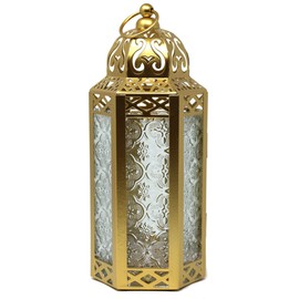 Vela Lanterns Decorative Moroccan Candle Lantern Holder for Decor, Gold, Medium