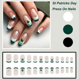 St Patricks Day Press On Nails, Nude Green St Patrick's Day Press On Nails, 24Pcs Press On Nails St Patricks Day Medium Length, St. Patrick's Day Nails For Women Girls, St Patricks Day Glue On Nails
