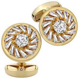 18K Gold Tone Cufflinks for Men with Cubic Zirconia, Gift Box Packed, Mens Jewelry or Accessories, Cuff links for Wedding Ceremony Business, Birthday Anniversary Christmas Valentine's Day Gifts.