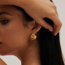 XIXINI Chunky Gold Earrings for Women, 14k Gold Plated Statement Earrings Hypoallergenic Big Thick Knot Earrings for Women Trendy Chunky Studs Earring Fashion Womens Jewelry, Brass, No Gemstone