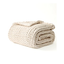 YnM Cotton Weighted Blanket, Handmade Chunky Knitted Design, Soft and Cozy, Temperature Regulating and Breathable, Machine Washable Throw for Sleep or Home Decor (Cream White, 43x50 Inch, 10lbs)