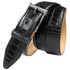 J2 Classic Buckle Dress Belt Italian Calfskin Genuine Leather Casual Belt 1-3/8"(35mm) Wide (Alligator Black, 38)