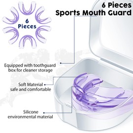 TOODOO 6 Pieces Braces Mouth Guard Kids Sports Mouth Guard for Kids Double Football Youth Mouthguards for Boxing Football Hockey Karate Basketball (Transparent Purple)