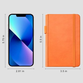 RETTACY Pocket Notebook A6 Mini Notepad 2 Pack Small Hardcover Journal with Content,312 Numbered Pages, 2 Inner Pocket, 100gsm Lined Paper 8.5 x 14 cm - Black Orange