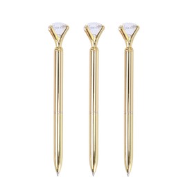 TOYMYTOY Pack of 3 Ballpoint Pens with Diamond Metal Retractable Ballpoint Pen Office School Supplies (Gold)