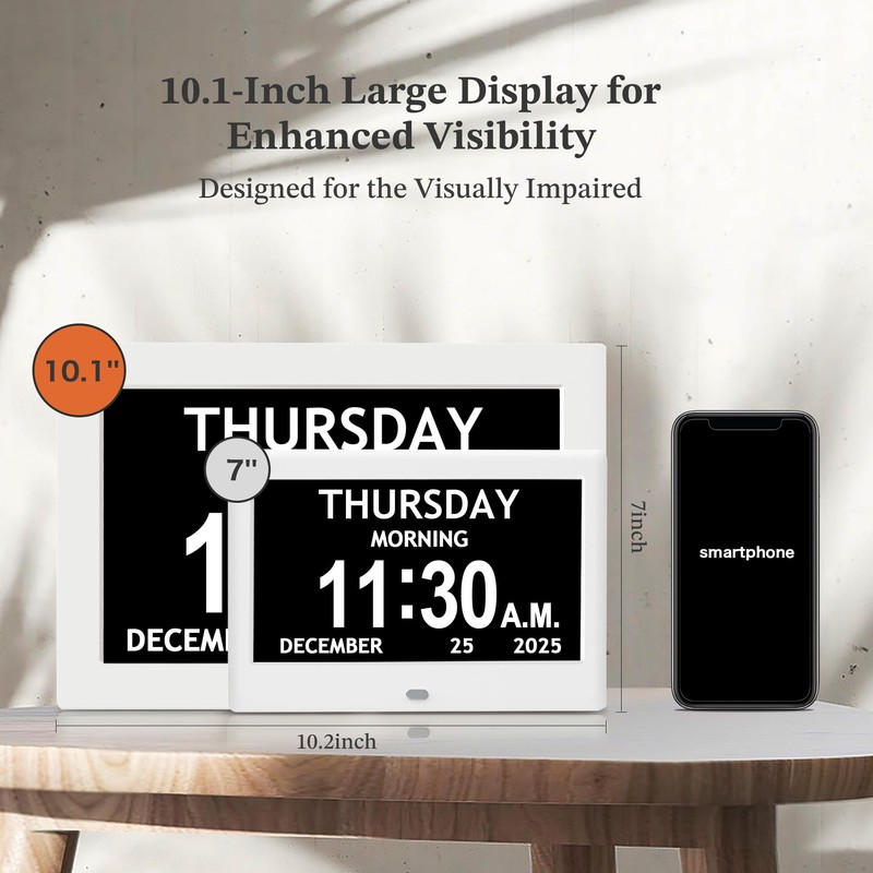 10.1'' Extra Large Digital Clock, 1280*800p HD Display, Dementia Clock