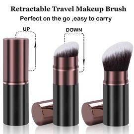Keriloo Keriloo Retractable Kabuki Makeup Brush, 2 Pack Travel Powder Foundation Makeup Brush Face Blush Brushes for Blending Liquid, Blush, Bronzer, Buffing, Sunscreen,Flawless Cosmetics