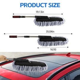 Wuyaoyao 2PCS Car Duster Set, Soft Microfiber Car Duster Interior Exterior, Scratch Free Auto Cleaning Brush with Extendable Handle, Multipurpose Dusting Tool for Auto Office Home Furniture (Gray)