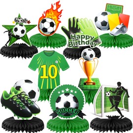 HOWAF 9 Pieces Soccer Honeycomb Centerpiece, Soccer Themed Happy Birthday Party Table Centerpieces Decoration, Soccer Ball Table Decoration Soccer Party Centerpieces for Boys Kids Birthday Decor Supplies