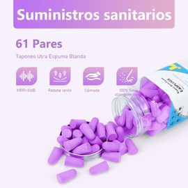 Tapones Oídos Cancelación de Ruido, Insonorizados de Espuma Suaves, Cómodos con Estuche Portati, Earplugs Reutilizables, de Silicona, Morado 61 Pares