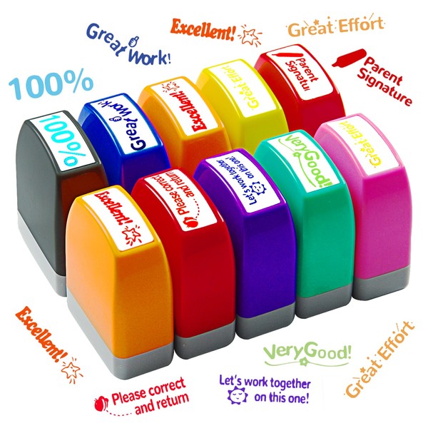 BoAn Teacher Stamps for Classroom Grading 10PCS, Motivational Teacher Self-Inking,Name