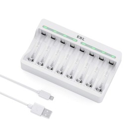 EBL 8 Bay AA AAA Battery Charger - Individual Battery Charger with 5V 2A Fast Charging Function for Ni-MH Ni-CD AA AAA Rechargeable Batteries