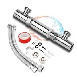 ZAIGANMA Sensor Valve Kit for Instant Hot Water Recirculating Pump Bypass Valve 304 Stainless Steel Directly Replace The Old Plastic Version, Replace 367010, 595926 Flexible Swivel Joints On Both Ends