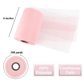 Blush Tulle Fabric Roll 6”by 100 Yards (300 ft) Soft Tulle Spool for DIY Crafting Favor Supplies, Tutus, Wedding, Party Decorations, Gift Wrapping