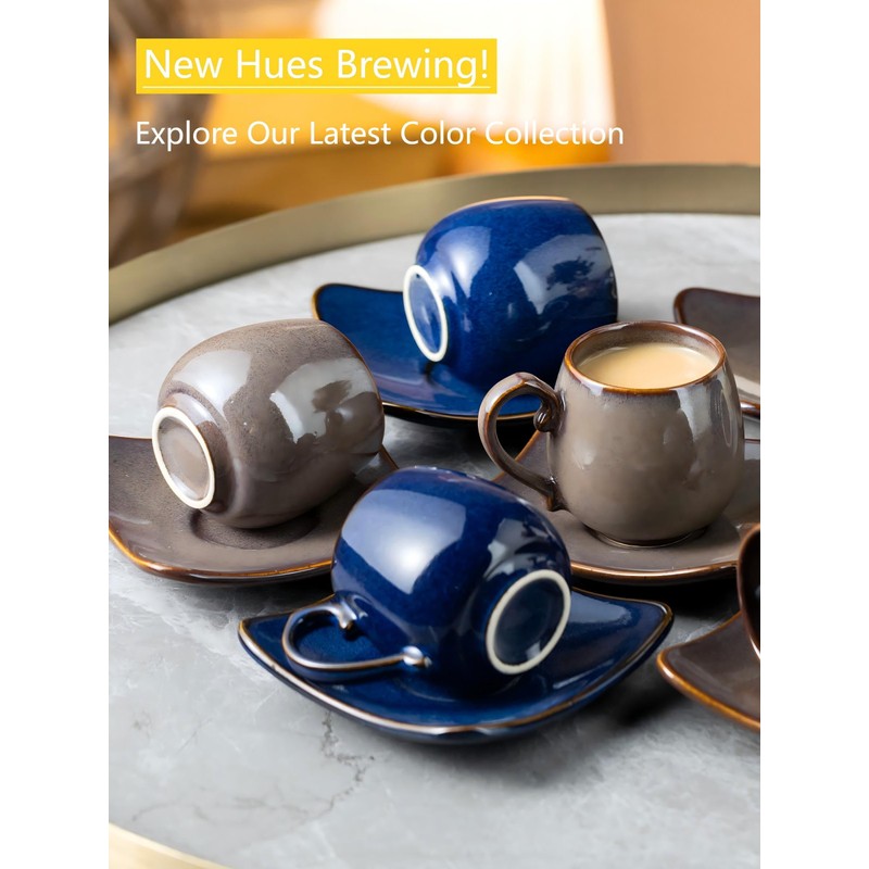 LYEOBOH 3oz Espresso Cups with Saucers, Small Coffee Cups Set