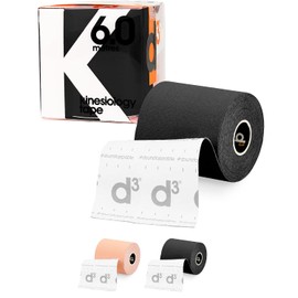 d3 K6.0 Extra Wide Kinesiology Tape 7.5cm x 6m Black – Water Resistant Hypoallergenic Kinetic Sports Tape Strapping for Shoulder, Back Lymphatic Drainage & Muscle Support - Uncut Roll
