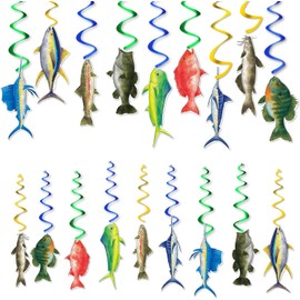 WERNNSAI Ocean Fish Hanging Swirls – 18 PCS Gone Fishing Party Decorations for Boys Men Angler Birthday Party Supplies Sea Animal Ceiling Hanging Decoration Fishing Club Tournament Supplies