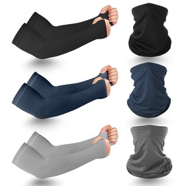 AOKUN 3 Paras Mangas para Brazos Bandanas Deportivas para Hombre y Mujer UV Protección Adecuado para deportes,Carrera,Ciclismo, Motociclismo,Montañismo,Esquí y Más (Negro+Azul+Gris)
