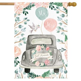 Just Married Floral House Flag Wedding Day Mr. & Mrs. 28" x 40" Briarwood Lane