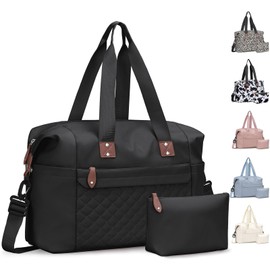 Pritent Travel Duffle Bag, Waterproof Weekender Overnight Hospital Bags for Women Men with Toiletry Bag Lightweight Personal Item Duffle Gym Bag for Travel, Airplanes, Sports(Black, Medium)