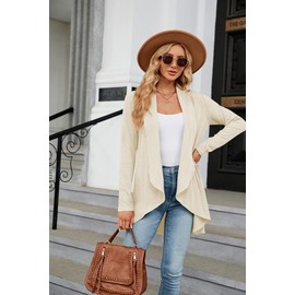 Cardigan Sweaters for Women Long Sleeve Kimono Tops Casual Lightweight Knit Open Front Fall Shirts 2024 Beige XL