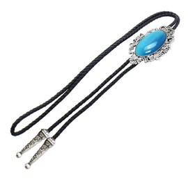 Bowties.jp prt0187 Blue Crown Oval Stone Loop Tie Necklace Polar Tie Polo Tie, Silver