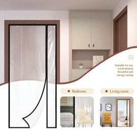 Transparent Reversible Left or Right Side Opening Insulated Door Curtain, Fits Doors up to 34" x 80", Magnetic Thermal Self-Closing Screen Door, Hands Free for Kitchen, Bedroom, Air Conditioner Room