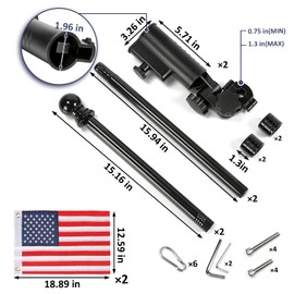 2 Pack Golf Cart Flag Holder and Flag Pole,Mount Kit,Fit for Yamaha, Club Car, EZGO Golf Cart/Golf Push Cart/Boat/Bike,Heavy Duty Aluminium Alloy Base Windproof Bracket,Included USA Flag(Black