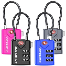 SURE LOCK TSA Compatible Travel Luggage Locks, Inspection Indicator, Easy Read Dials TSA Approved with Zinc Alloy Four Colour