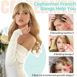 Cephermer Clip in Bangs, Synthetic French Bangs Hair Clip, Fake Bangs Fringe with Temples Hairpieces for Women Natural Curved Hair Extensions for Daily Wear Dark Brown