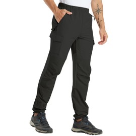 ANGEL CITIZ Mens Hiking Pants Cargo Sweatpant with Zipper Pocket Stretch Lightweight Trousers Jogger Pant for Travel Work Workout Athletic Casual Gym Tactical with Drawstring Elastic Flex Black-M