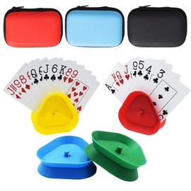 Satiskid 7 Pcs Playing Card Storage Set, 4 Pcs Triangle Plastic Card Game Holder and 3 PCS Playing Storage Box, Cards Games Accessory for Poker Parties, Family Cards Game