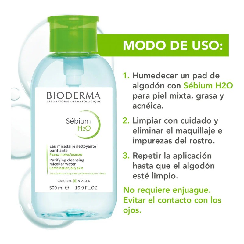 Bioderma Sébium H2o, Limpieza Profunda, 500 Ml Pump