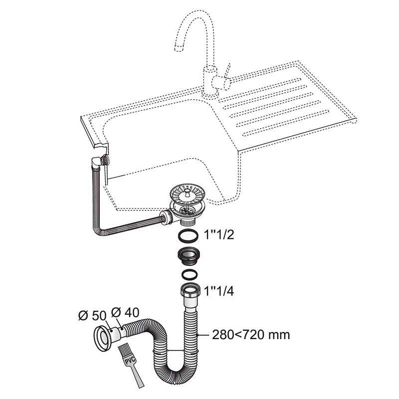 Wirquin 30722044 - Sifone per lavello allungabile diametro: 40-50 mm,