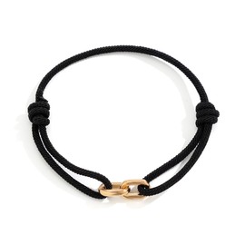Pulsera de Cuerda Negra Ajustable con Dije Tipo Cadena - Pulsera para Hombre y Mujer - Brazalete Minimalista en Acero Inoxidable (Oro/Plata) - Estilo Urbano y Elegante (Oro)