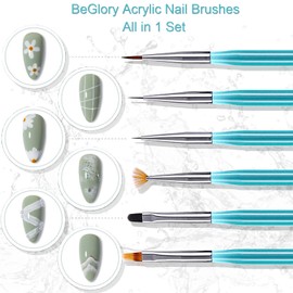 Juego de pinceles de uñas acrílicas, pinceles de uñas de gel para aplicación acrílica, cepillo de gel para extensión de uñas, cepillo de gel acrílico, cepillo de delineador de uñas, cepillo de uñas 3D, cepillo de manicura (azul cristal)