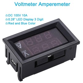 Greluma 2 x 0.28 Inch Digital Voltmeter Ammeter, DC 100 V 10 A Amp Voltage and Current Meter Tester, 3 Bit Blue + Red Dual LED Display Panel