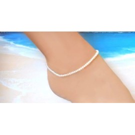 Shells by Patty Gorgeous White Pearl & Italian .925 Sterling Ankle Bracelet 7 to 9 Inches