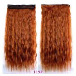 LaLuLoLi #119 Copper Red Long Corn Wave Clip on Hair Extensions Heat-resisting Fiber Synthetic Hair Pieces Deep Wave Clip in Hair Extensions Wig Fire Red Hairpiece for Party Daily Use (24"/110g)