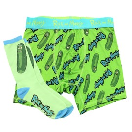 Handcraft Pickle Rick Boxers for Men Funny Mens Underwear for Men Boxer Briefs and Socks Gift Set, Green, X-Large