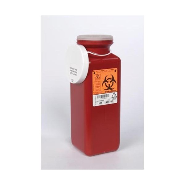 Sharps Container 1.7 Qt, Tamper Resistant Lid, Red, 3-1/2"D x 3-1/2"W x 10"H 20 pk