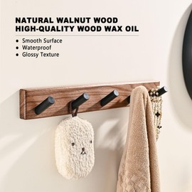 LECHYN 2 Pack 17.3" Small Wooden Coat Rack Wall Mounted with 5 Pegs Hooks, Entryway Wall Hooks Coat Hanger for Hanging Towel Jacket Clothes Hat Backpack Key Holder Hook Rail by Black Walnut Wood