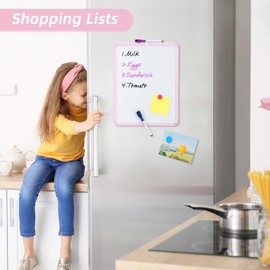 VUSIGN Small White Board Dry Erase, 14'' x 11'' Magnetic Dry Erase Board, Mini Whiteboard with Markers for Kids, Students, Fridge, Wall, Locker, Pink