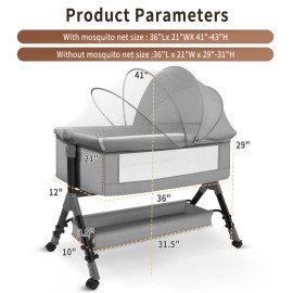 Adjustable Baby Bedside Crib Sleeper Bassinet with Storage Basket for Infant US