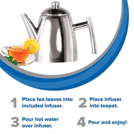 Frieling Tetera de acero inoxidable 18/8 con infusor, calentador de té con infusor de tetera para té suelto, 34 onzas