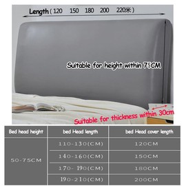 Bed Headboard Cover Waterproof Pu leather All-inclusive Elastic Headboard Protection Cover for King Double full Headboard Protector (Grey, 150cm / for 140-160cm headboard)