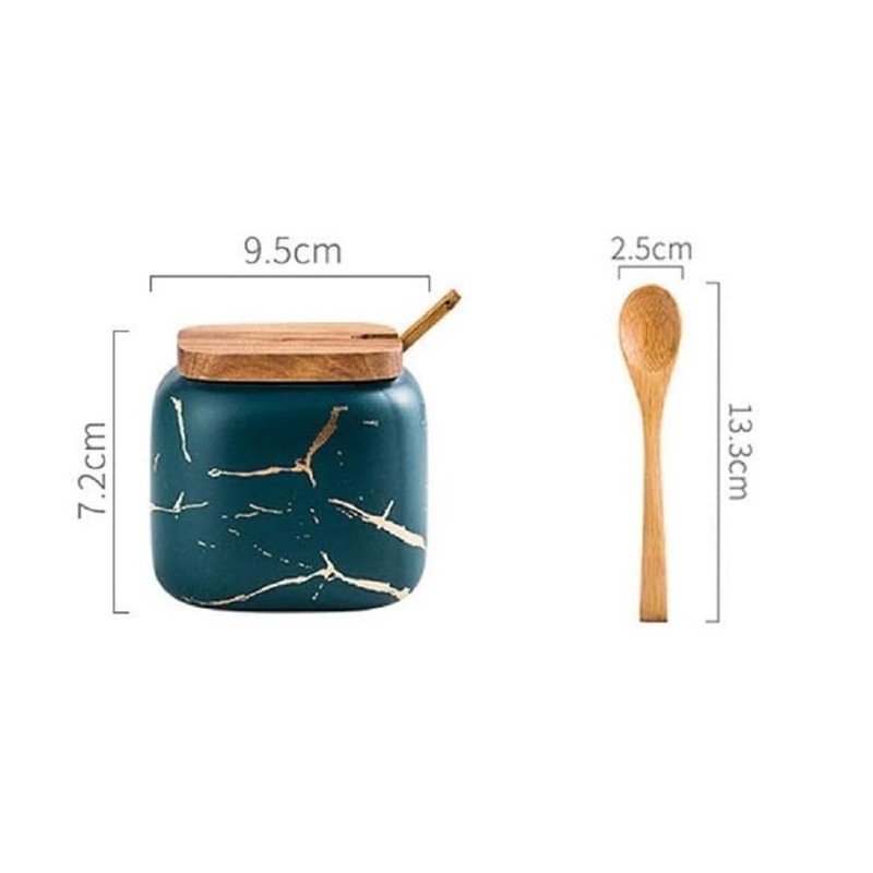 VollfitYYu Ceramic Spice Jar, Marble Look, Salt Jar, 360 ml,