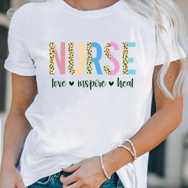 LBP Womens Nurse Shirt Nurse Leopard Print Tshirt Love Inspired Healing Top